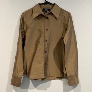 Carmen Marc Valvo Tan Button Down Part Silk Shirt - Size Medium